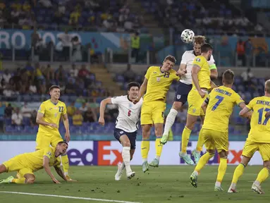 Keempat gol Timnas Inggris dicatat oleh Harry Kane yang mencetak dua gol, Harry Maguire, dan pemain pengganti, Jordan Henderson. (Foto: AP/Pool/Lars Baron)