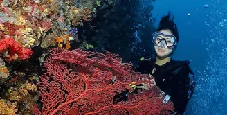 Aktivitas liburannya ia unggah di akun Instagram pribadinya, dan memperlihatkan keseruan menikmati alam bawah laut.