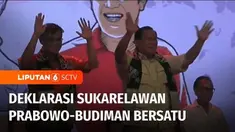 Calon presiden dari Koalisi Kebangkitan Indonesia Raya, Prabowo Subianto bersama kader PDI Perjuangan, Budiman Sudjatmiko menghadiri deklarasi sukarelawan Prabowo Budiman bersatu atau Prabu di Marina Convention Centre, Semarang Jawa Tengah.