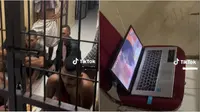 Polisi ajak tahanan nonton bareng Piala Dunia 2022 lewat laptop. (Sumber: TikTok/@gust14r)