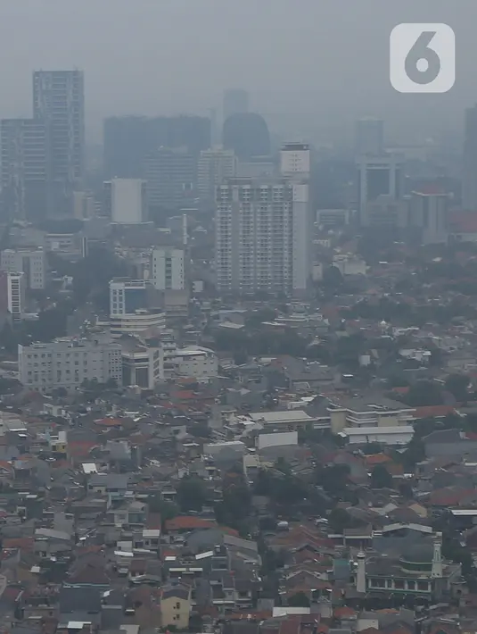 Nampak langit Jakarta putih tertutup polusi udara. (merdeka.com/Arie Basuki)