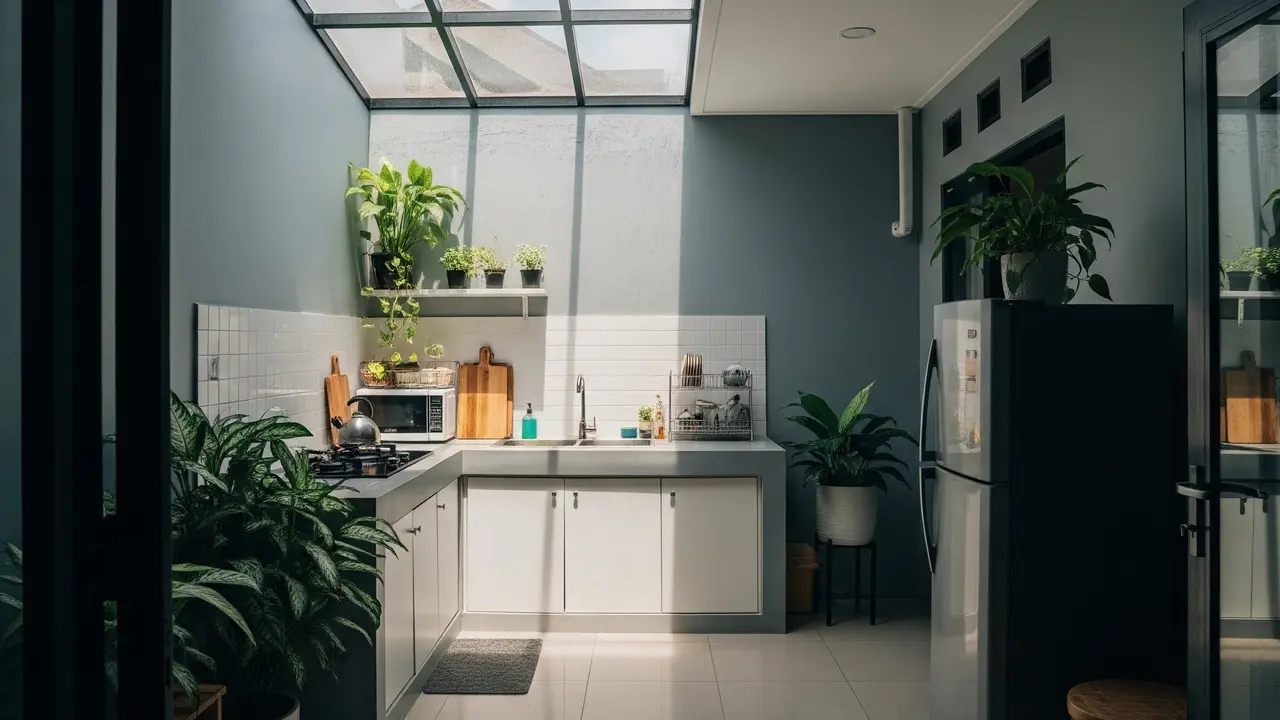 Desain Dapur Belakang Rumah dengan Atap Transparan