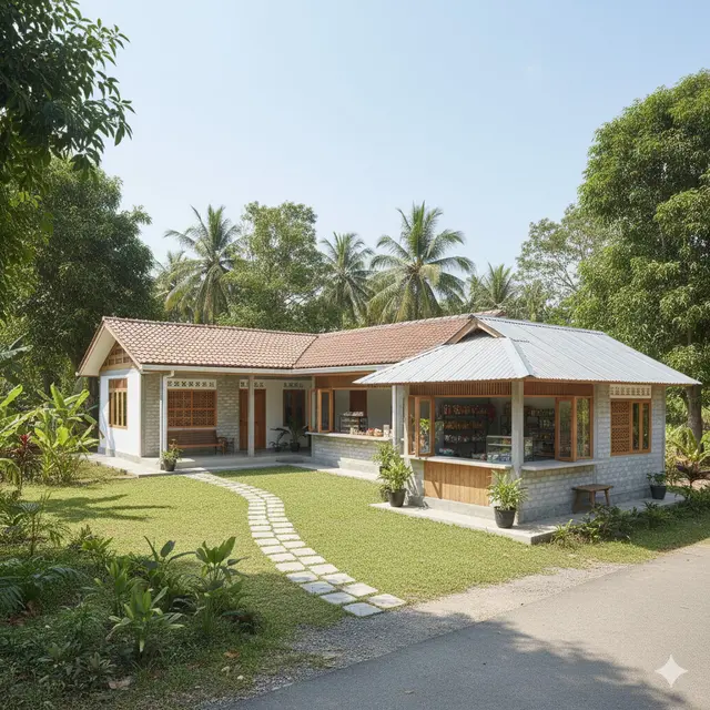 Rumah Kampung Minimalis dengan Toko Kelontong di Halaman (Foto: Gemini AI)