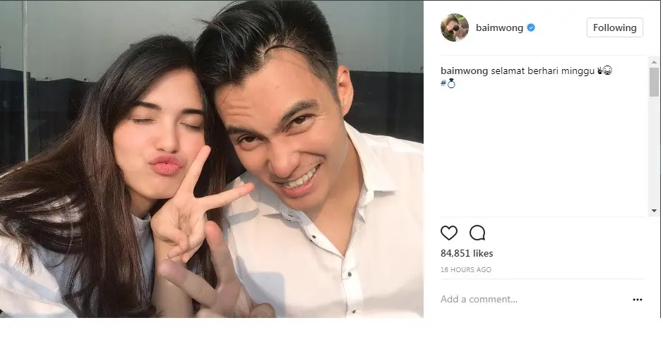 Baim Wong bertunangan dengan Vebby Palwinta? (Foto: Instagram)