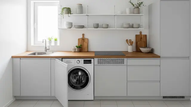Dapur Minimalis dengan Mesin Cuci Bawah Meja