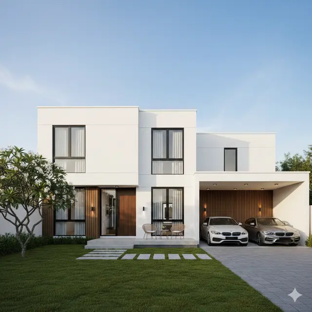 Gambar Rumah Minimalis Ada Garasi Mobil (Foto: Gemini AI)