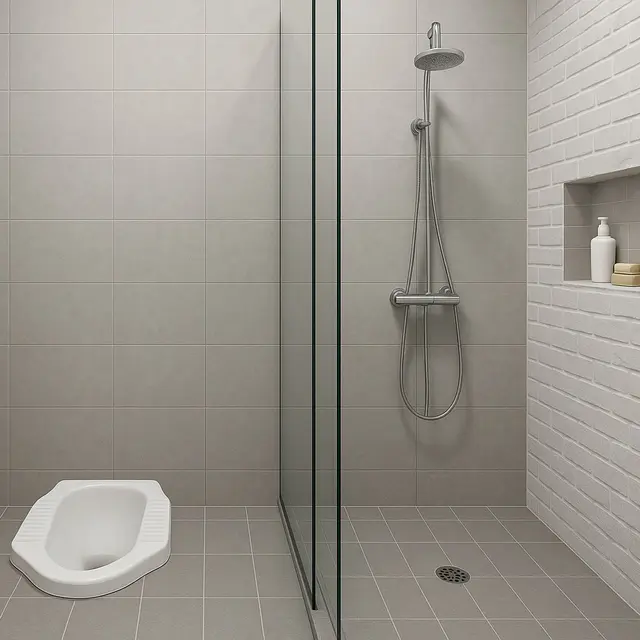 Model Kamar Mandi Kloset Jongkok Dengan Sekat Shower/Ilustrasi AI