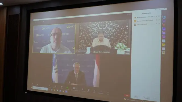 ertemuan Menteri Koordinator Bidang Perekonomian Airlangga Hartarto dengan Secretary General of OECD Mathias Cormann yang dilakukan secara virtual pada Selasa (11/07).