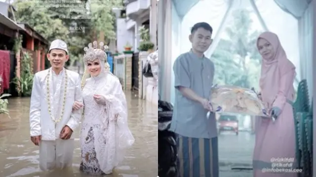 Viral Potret Pernikahan Pasangan saat Banjir di Bekasi, Tuai Pujian