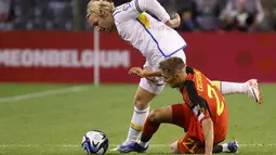 Pertandingan kualifikasi Euro 2024 antara Belgia vs Swedia dihentikan setelah dua orang ditembak mati di Brussels pada Senin malam waktu setempat. (AP Photo/Geert Vanden Wijngaert)