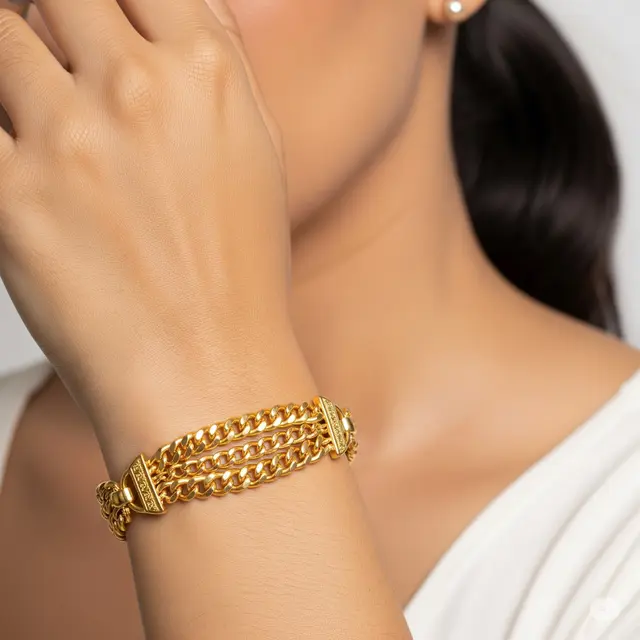 Gelang Emas Rantai Arab Berlapis Tiga