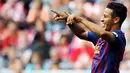 Ekspresi bintang muda Barcelona Thiago Alcantara ketika menghadapi Internacional di ajang Audi Cup di Munich, Jerman, 26 Juli 2011. AFP PHOTO/CHRISTOF STACHE