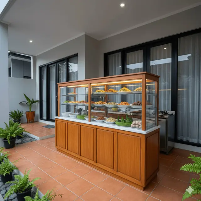 Desain Warung di Rumah yang Menyatu dengan Dapur. Gemini