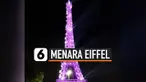 Menara Eiffel bertema merah muda pada malam hari. Pemilihan cahaya berwarna merah muda itu untuk memperingati bulan peduli kanker payudara yang berlangsung sepanjang Oktober.