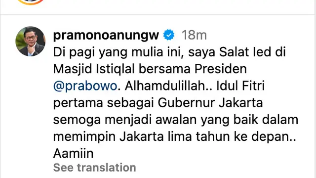 Unggahan Pramono Anung. (Foto: Dok. Instagram @pramonoanungw)