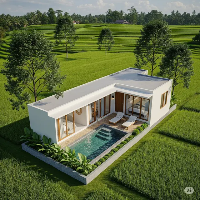 Rumah Sederhana di Tengah Sawah. Foto: Gemini
