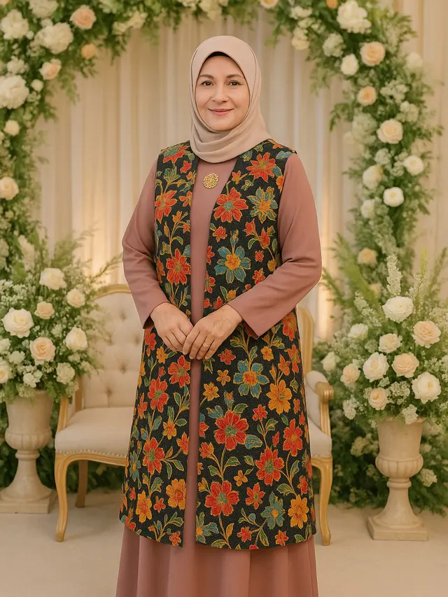 Cardigan Batik tanpa Lengan untuk Kondangan dan Acara Resmi Ibu-Ibu Usia 50 Tahunan