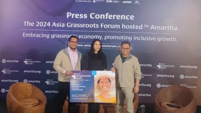 Konferensi pers untuk acara The 2024 Asia Grassroots Forum membahas tentang Pentingnya Penguatan Permodalan dan Literasi Keuangan Sektor UMKM yang Kini 64 Persen Dikelola oleh Perempuan.