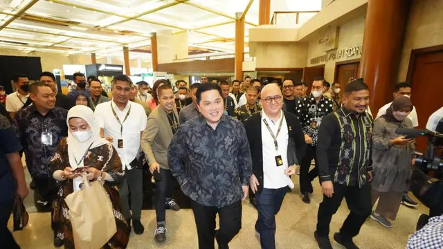 Menteri BUMN Erick Thohir saat menghadiri HUT HIPMI ke-50 di Jakarta Convention Center, Sabtu (11/6/2022).