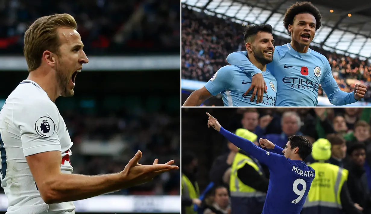 Berikut ini klasemen top scorer Premier League 2017/2018 hingga pekan ke-11 yang dipimpin oleh Sergio Aguero dan Harry Kane. (Kolase foto-foto dari AFP)