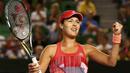 Ana Ivanovic mengepalkan tangan setelah menang atas lawannya pada Australia Open 2016 di Melbourne Park, Australia, Kamis (21/01/2016). (REUTERS/Thomas Peter)