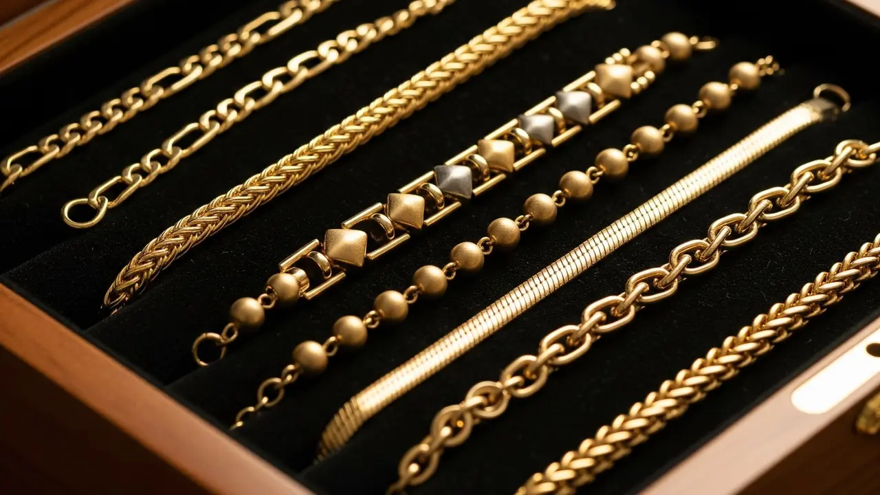 Kotak perhiasan yang berisi koleksi gelang emas.