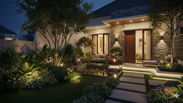 Cara Membuat Kolam Ikan dan Taman Depan Rumah Tanpa Bikin Halaman Terasa Sempit/Gemini AI
