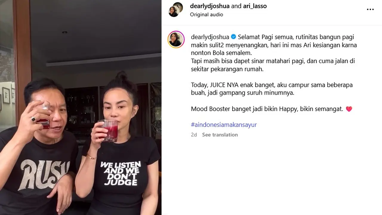 Kebersamaan Ari Lasso dan kekasihnya, Dearly Djoshua. (Instagram/ dearlydjoshua).