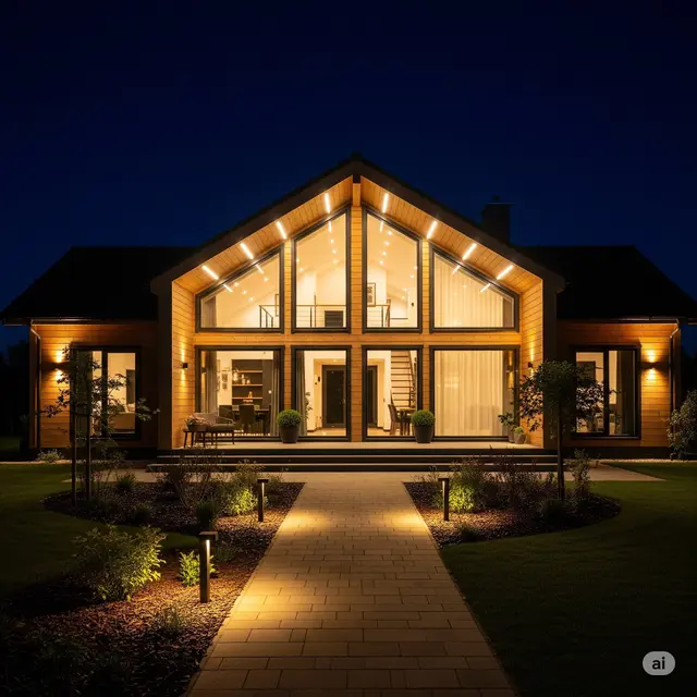 Inspirasi Rumah Sederhana Malam Hari. Foto: Gemini