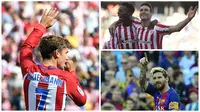 Pencetak gol terbanyak La Liga Spanyol 2016-2017 pekan ke-8 dipimpin oleh striker Atletico Madrid, Antoine Griezmann dan bomber Barcelona, Luis Suarez, kedua pemain itu sudah mengoleksi enam gol. (AFP)