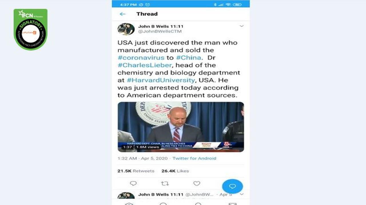 Gambar Tangkapan Layar Kabar Hoaks Tentang Penangkapan Ilmuwan Asal Harvard University