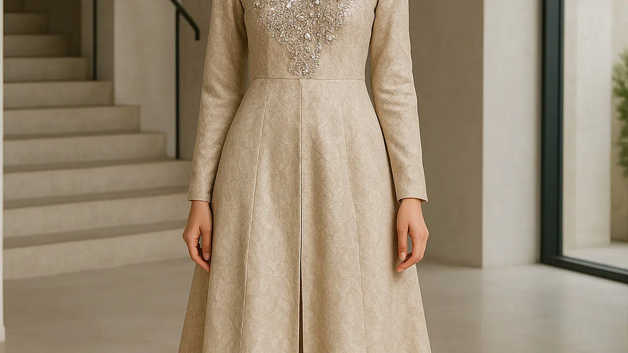 Model Gamis Payet di Dada Simple