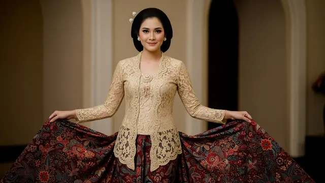 Model Atasan Brokat dengan Rok Batik Payung