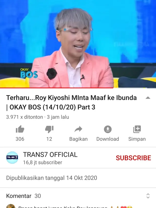 Roy Kiyoshi di acara Okay Bos. (Foto: YouTube Trans 7 Official)