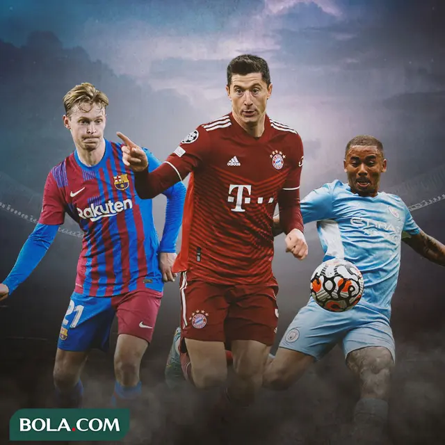 Ilustrasi - Frenkie de Jong, Robert Lewandowski, Gabriel Jesus