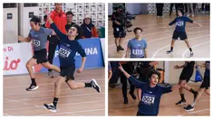 Foto kolase ragam selebrasi selebritas Indonesia, Bastian Steel saat menjuarai lari 100 meter putra Turnamen Olahraga Selebriti Indonesia (TOSI) di GOR UNJ, Rawamangun, Jakarta, Minggu (30/07/2023). Bastian sukses finis tercetap dengan catatan waktu 16,32 detik. (Bola.com/Bagaskara Lazuardi)