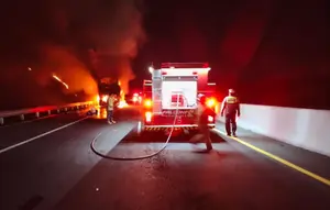 Detik-detik Bus Tingkat Gunung Harta Terbakar di Tol Madiun