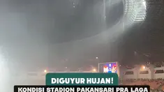 Hujan mengguyur Stadion Pakansari, Cibinong, Kabupaten Bogor, beberapa saat jelang kick-off laga Timnas Indonesia melawan Vietnam di Piala AFF 2026. Meski cuaca kurang bersahabat, persiapan pertandingan tetap berlangsung dan para suporter mulai memadati stadion.