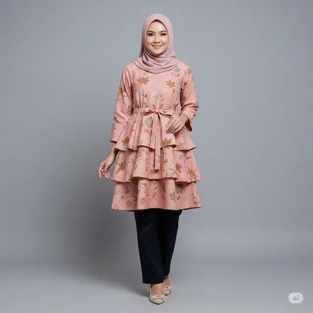 Model Atasan Batik dengan Detail Layer atau Ruffle.