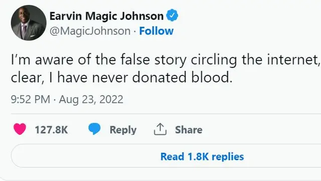 Unggahan Magic Johnson. (Twitter/ @magicjohnson)