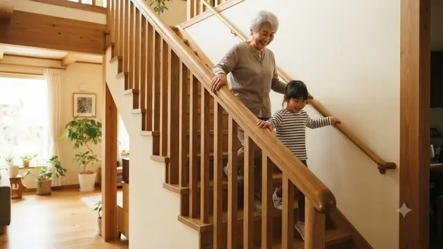 Railing Kayu dengan Pegangan Bulat (AI Generated)