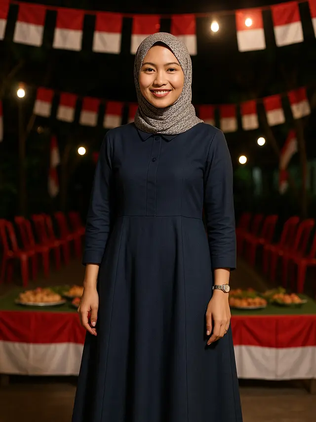 Model Gamis Simple untuk Acara Tirakatan 17-an (Foto: ChatGPT)