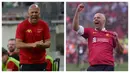 Arne Slot didapuk sebagai suksesor Jurgen Klopp sebagai pelatih Liverpool pada musim 2024/2025. Seperti diketahui, Slot tak banyak merombak pemain-pemain inti The Reds yang biasa dimainkan oleh Klopp. Hal tersebut membuahkan penampilan solid Liverpool sejak awal musim. The Reds memastikan gelar juara Liga Inggris pada pekan ke-34 dengan raihan 82 poin atau terpaut 15 angka dari Arsenal sebagai runner up. Ia juga tercatat sebagai pelatih Belanda pertama yang berhasil meraih gelar Liga Inggris. (Foto kolase: AFP)