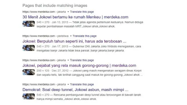 Gambar Tangkapan Layar Penelusuran Foto Menggunakan Google Reverse Images.