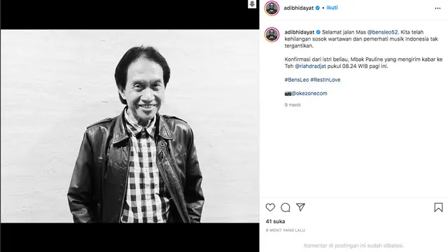 Berita Duka, Pengamat Musik Bens Leo Meninggal Dunia. (instagram.com/adibhidayat)
