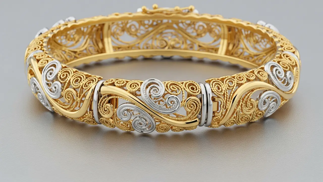 Model Gelang Emas 2 Gram Kombinasi Putih dan Kuning