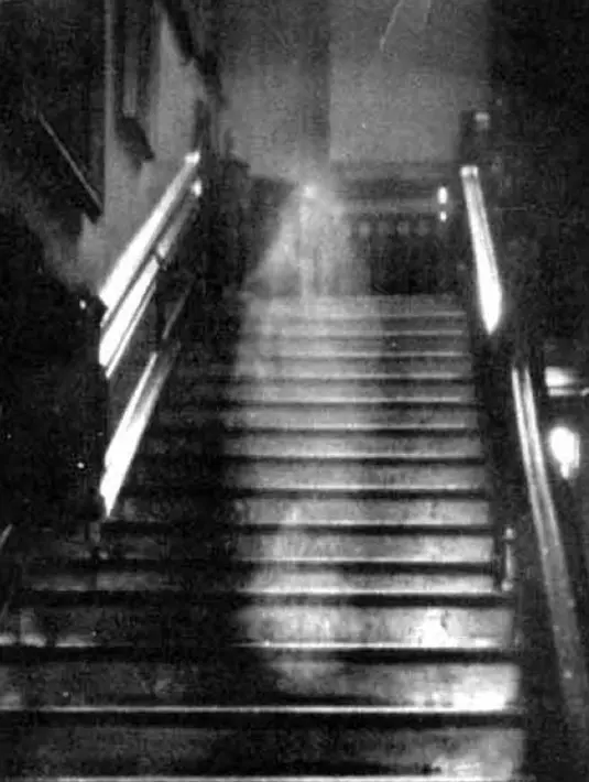 Foto ini diiambil tahun 1936 di Raynham Hall, Norfolk, Inggris. Potret “Wanita Coklat” ini sangat populer dan dianggap foto hantu terbaik yang pernah diambil. Konon penampakan itu merupakan hantu Lady Dorothy Townshend. (paranormal.about.com)