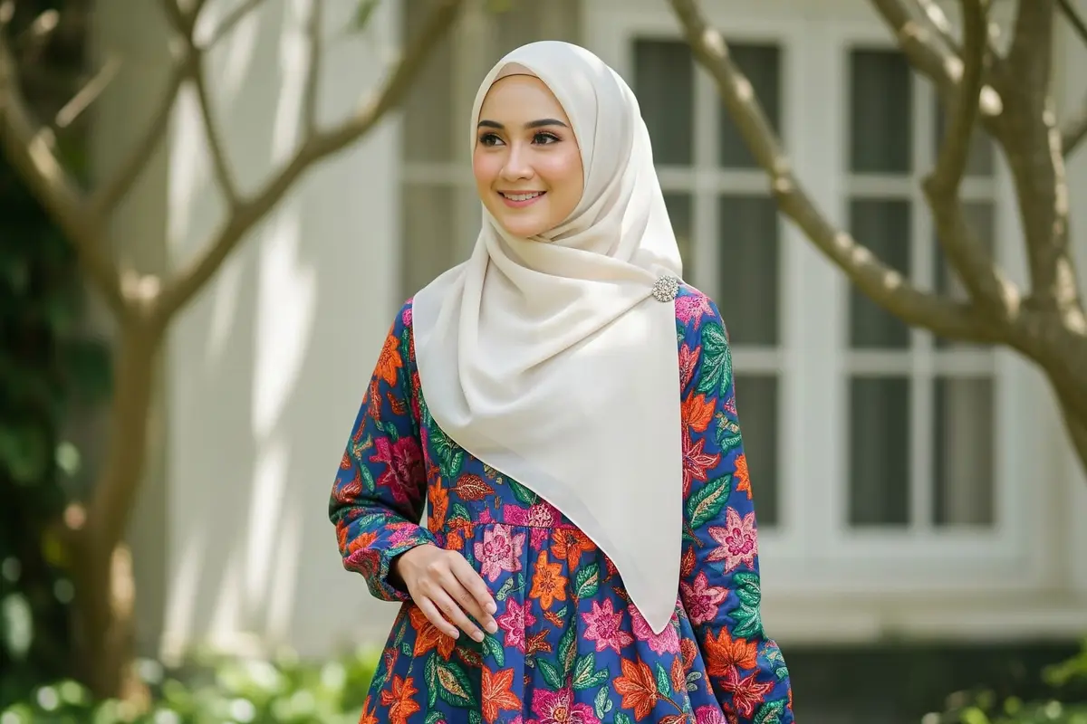 Model Gamis Bahan Katun Motif Bunga Terbaru 2025. Foto: Gemini