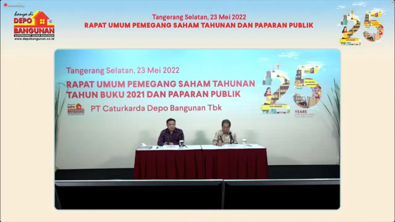 RUPST PT Caturkarda Depo Bangunan Tbk (DEPO) pada Senin, (23/5/2022) (Foto: tangkapan layar/Pipit I.R)