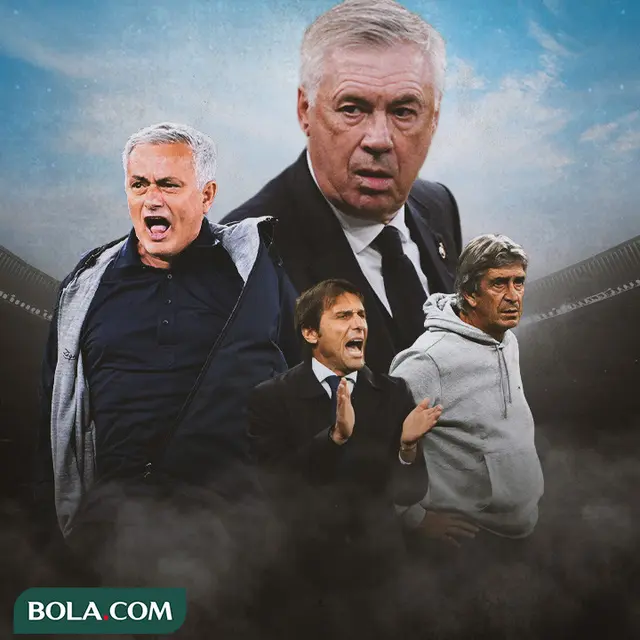 Ilustrasi - Jose Mourinho, Carlo Ancelotti, Manuel Pellegrini, Antonio Conte